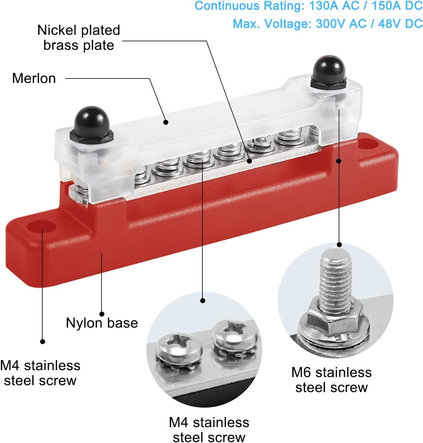 Red electrical component with labeled parts