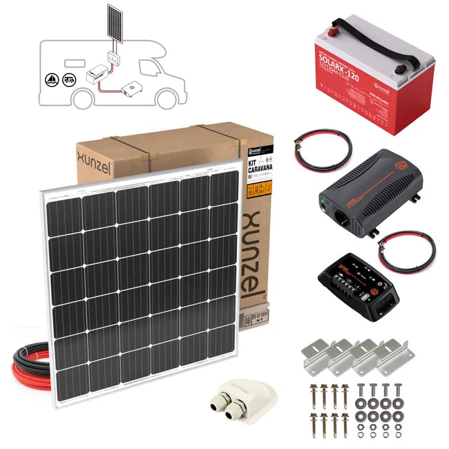 190W solar kit for campervan, boat, or off-grid use with battery and inverter