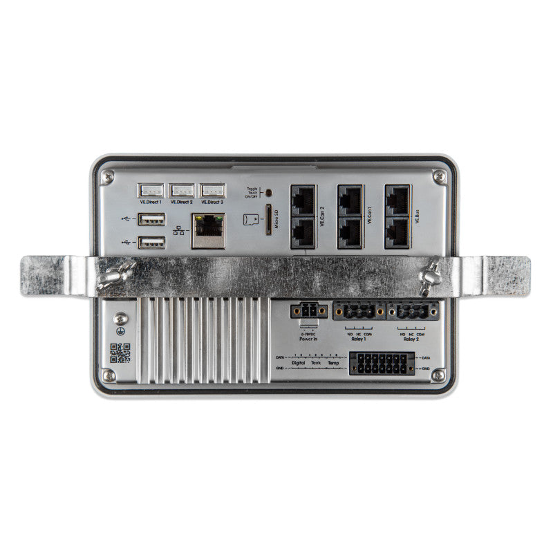 Rear connection ports of Victron Ekrano GX including VE Direct VE Bus and VE Can