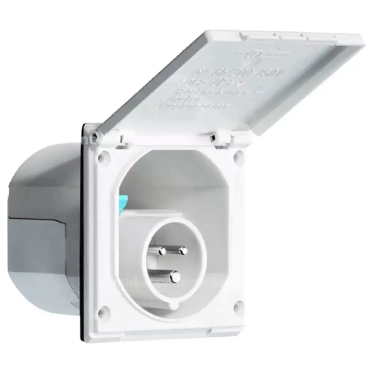 Toma de corriente monofásica CEE macho de 16 A (2P+T) con tapa – IP44 – Caravana/Autocaravana