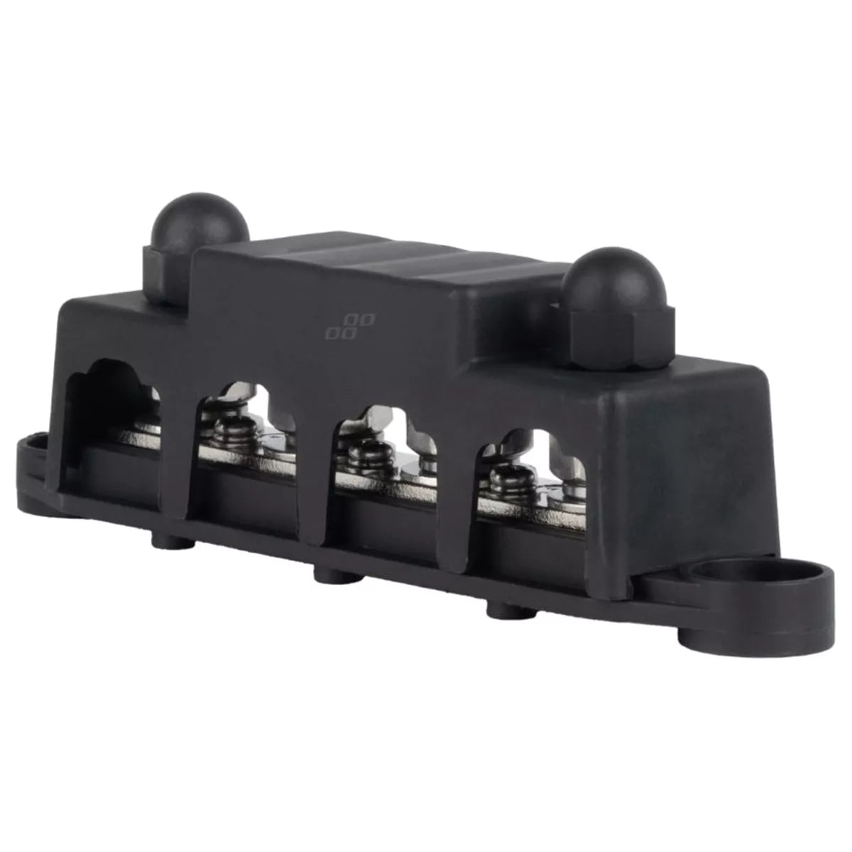DC distribution busbar with four M10 terminals rated 250 amps for 12 to 48 volt systems
