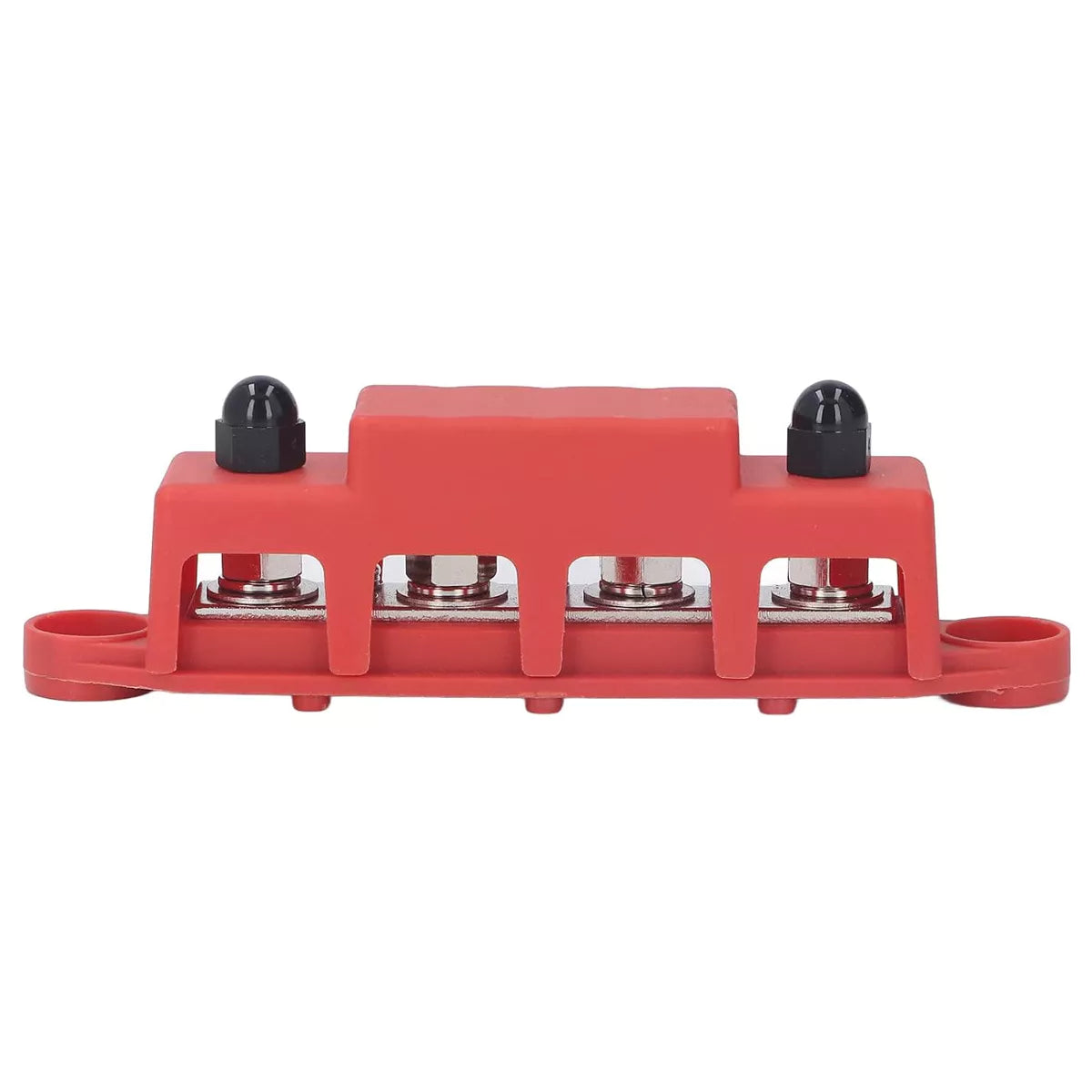 DC distribution busbar with four M10 terminals rated 250 amps for 12 to 48 volt systems