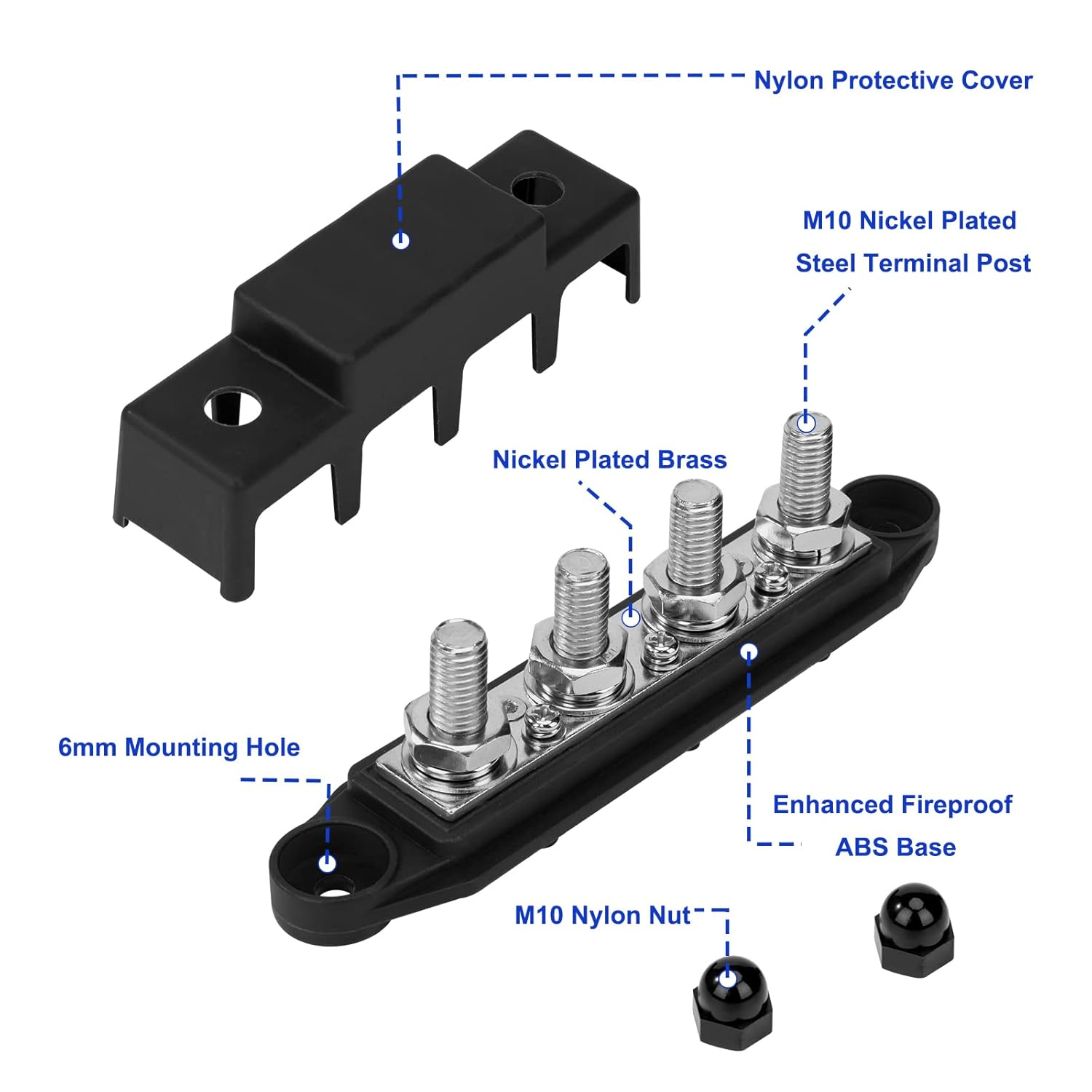 High current battery cables connected to DC distribution busbar using M10 terminals