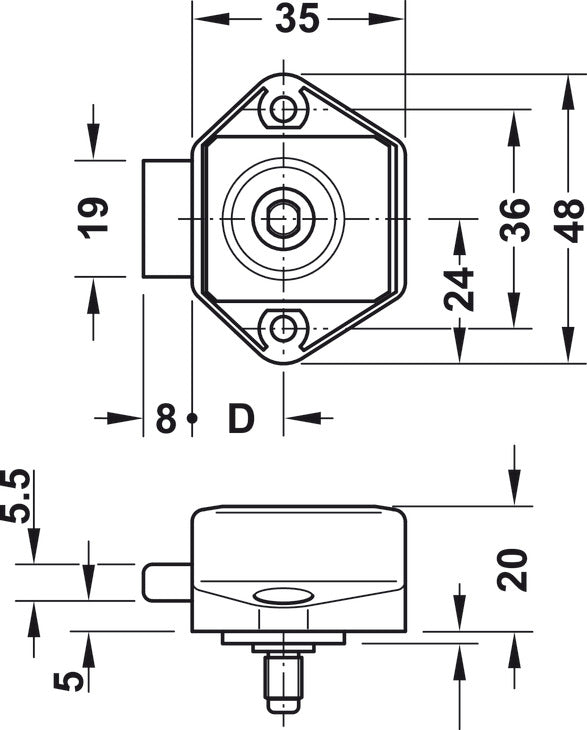 Mini Push Lock - backset 15 mm - Complete Kit
