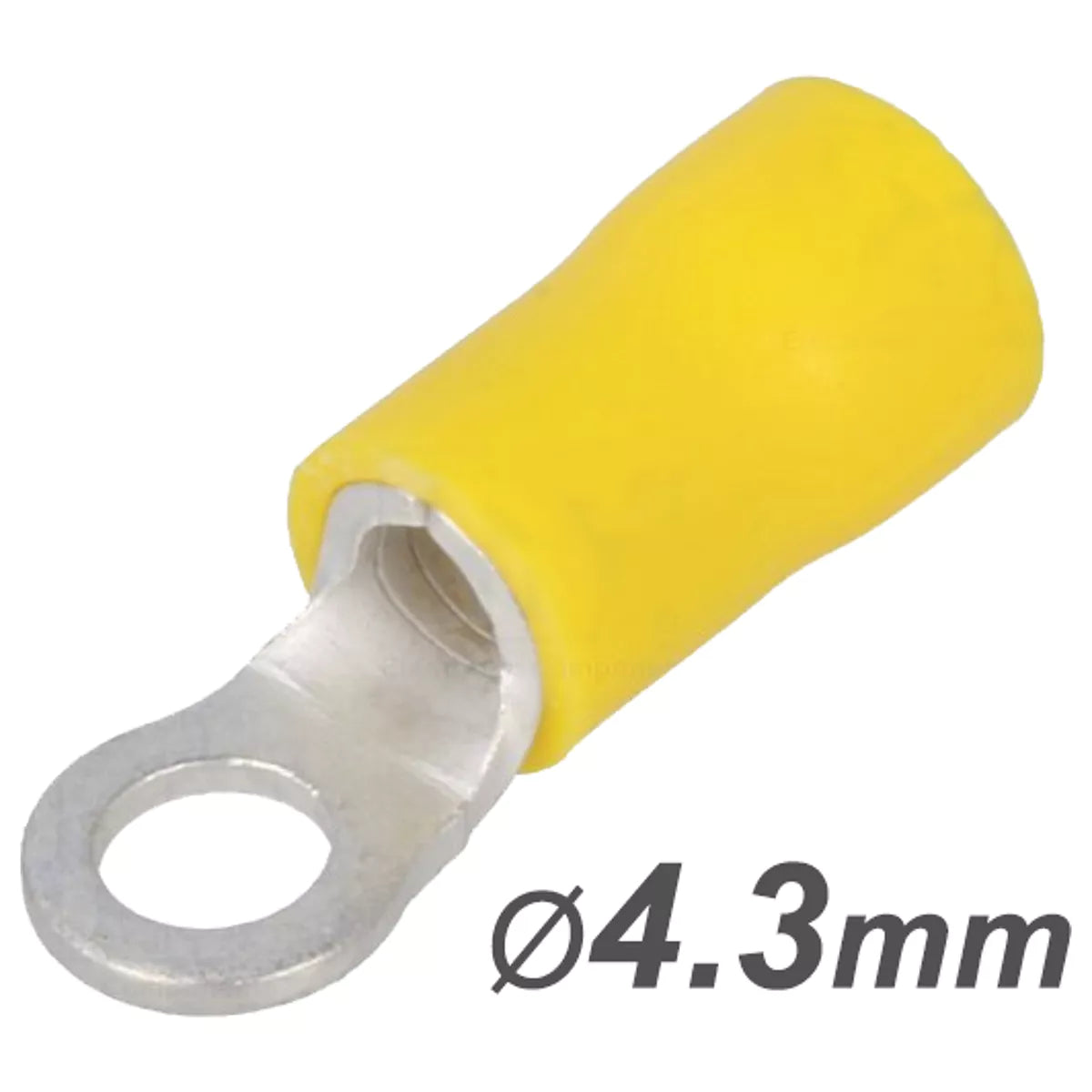Yellow wire connector with a size indication of 4.3mm 