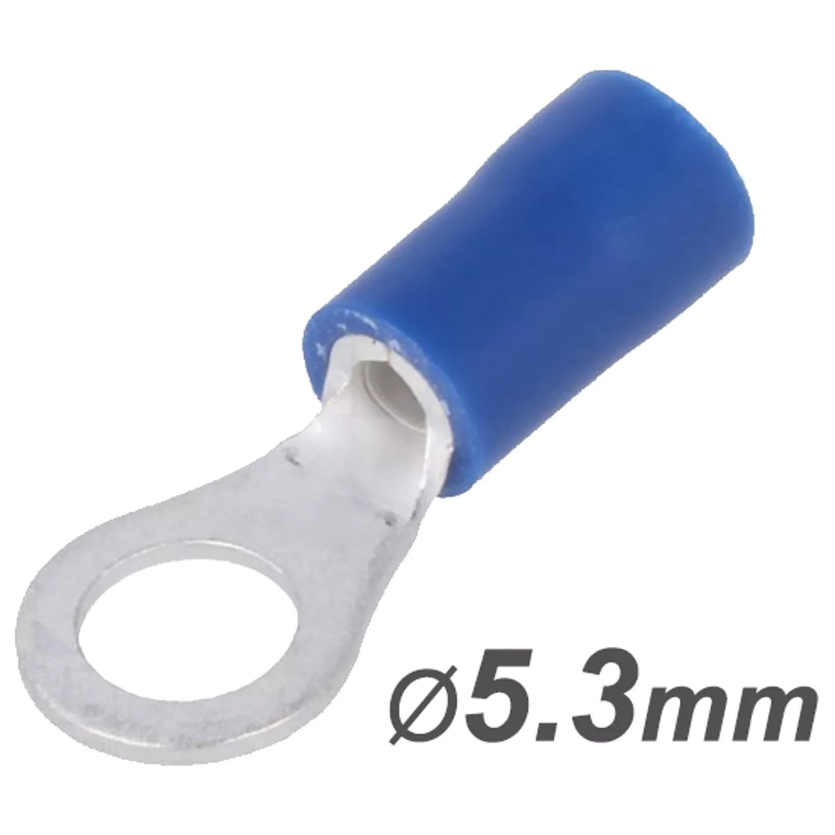 Blue wire terminal with a size indication of 5.3mm 
