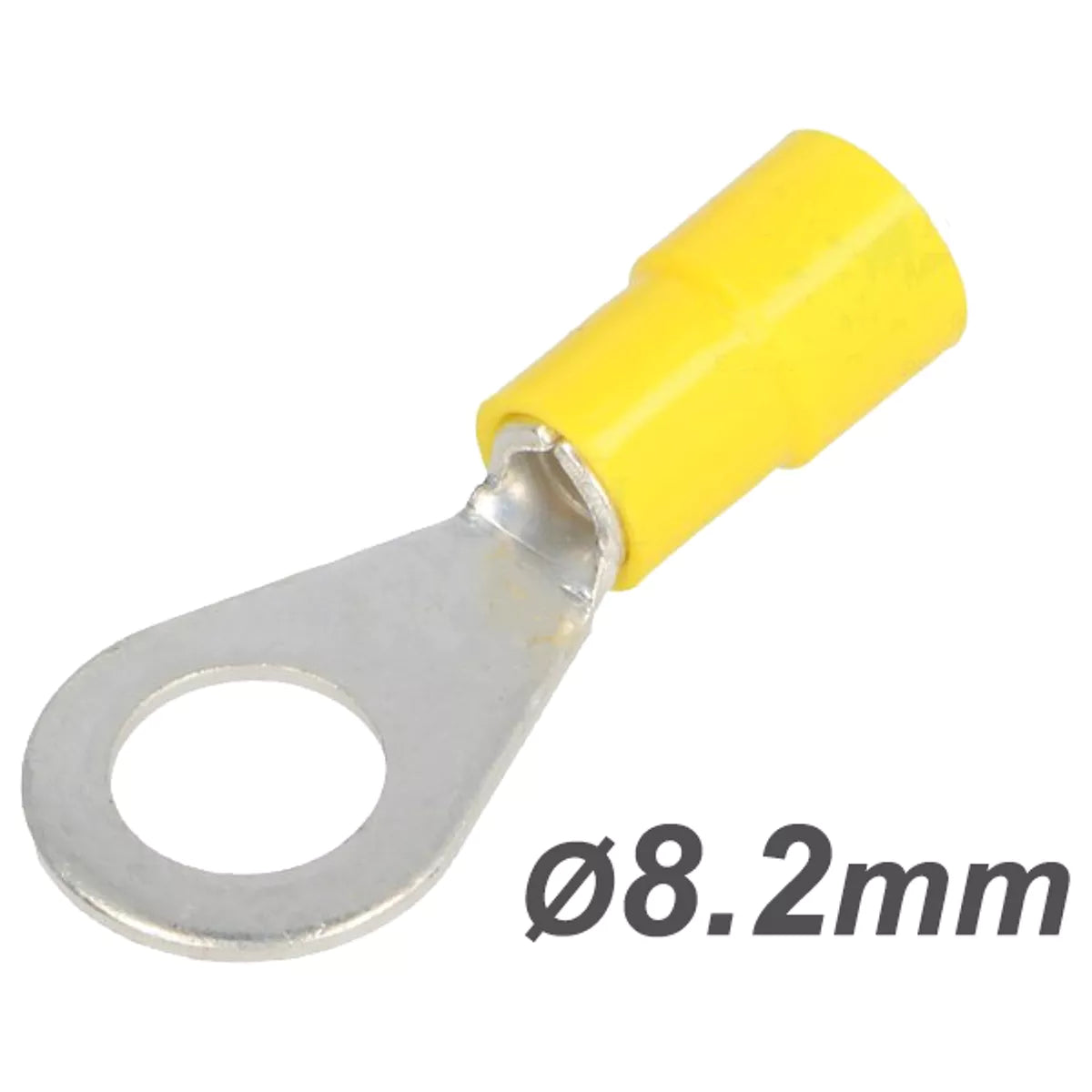 Yellow electrical terminal with a size indication of Ø8.2mm
