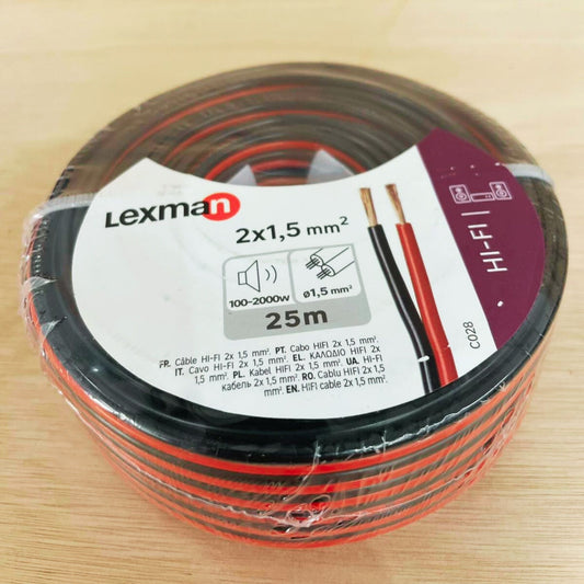 LEXMAN 2x1.5mm² hi-fi speaker cable coiled in packaging