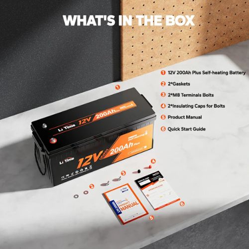 Specifications chart of LiTime 12V 200Ah lithium iron phosphate battery with BMS protection