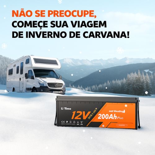 Bateria LiTime 12V 200Ah de ciclo profundo LiFePO4 com proteção contra sobreaquecimento e baixa temperatura.