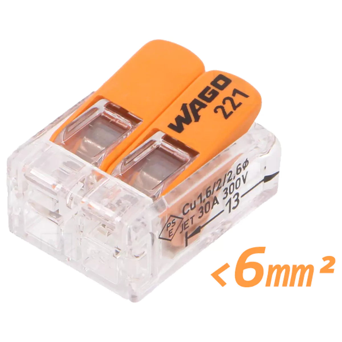 WAGO 221 quick connectors in different sizes with one to five wire connections