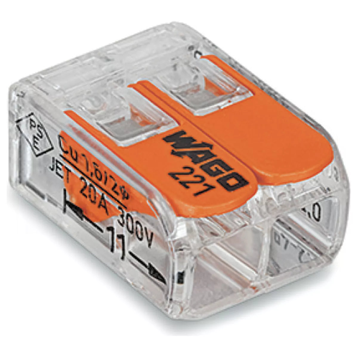 WAGO quick connector with lever clamps open for easy wire insertion