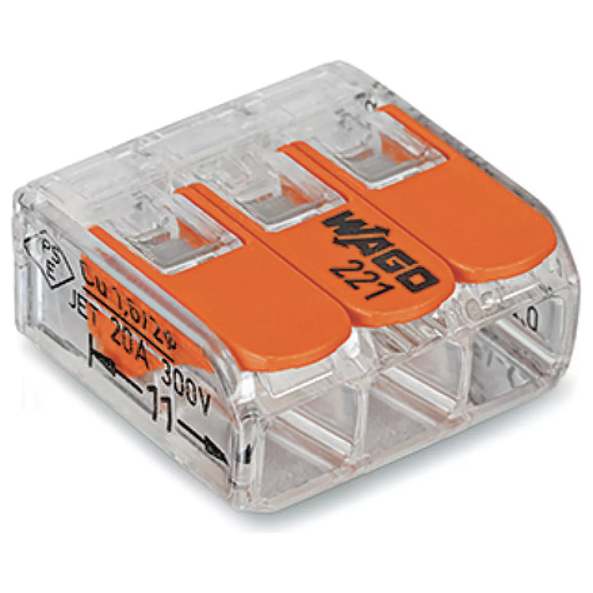 WAGO 221 quick connectors in different sizes with one to five wire connections