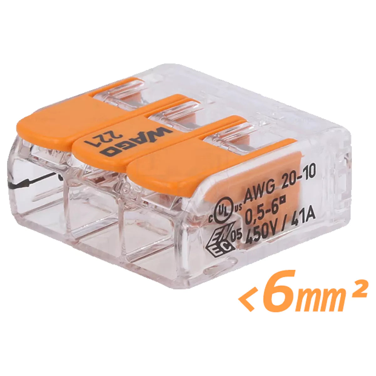 WAGO 221 quick connectors in different sizes with one to five wire connections